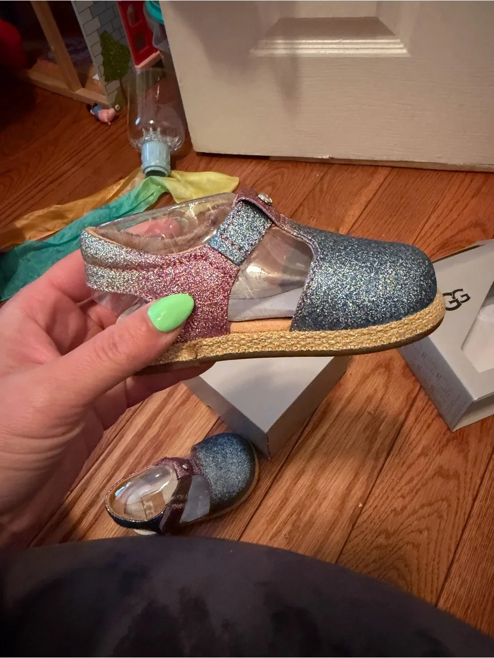UGG Girls Glitter Mary Jane Shoes in Blue and Pink